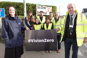 Alison Hernandez and Stuart Hughes with members of the Milton Abbot Community Road Safety group